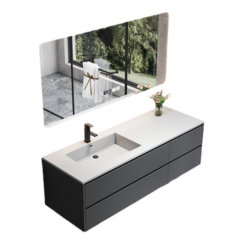 Modern slab integrated bathroom vanity set: washbasin, restroom sink, hotel bathroom cabinet, and basin.