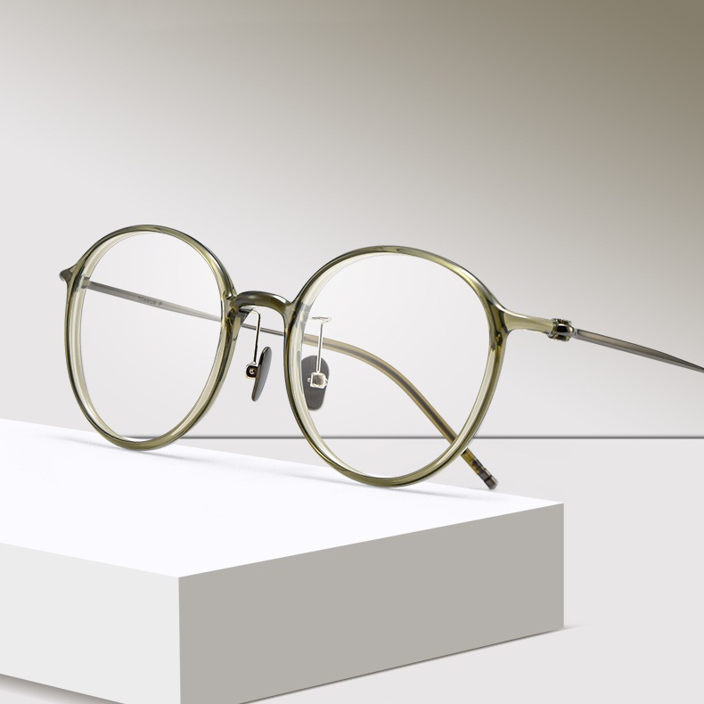 韓國超輕7克個性墨綠近視眼鏡女可配度數純鈦小圓框眼睛鏡框架潮