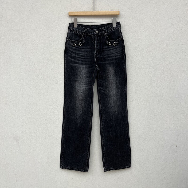 Sxai Nano Saddle Buckle Washed Denim Straight-Leg Jeans for Men and Women with Metal Decoration, Versatile and Slimming Long Pants Sxai Nano Saddle Buckle Washed Denim Straight-Leg Jeans for Men and Women with Metal Decoration, Versatile and Slimming Long Pants