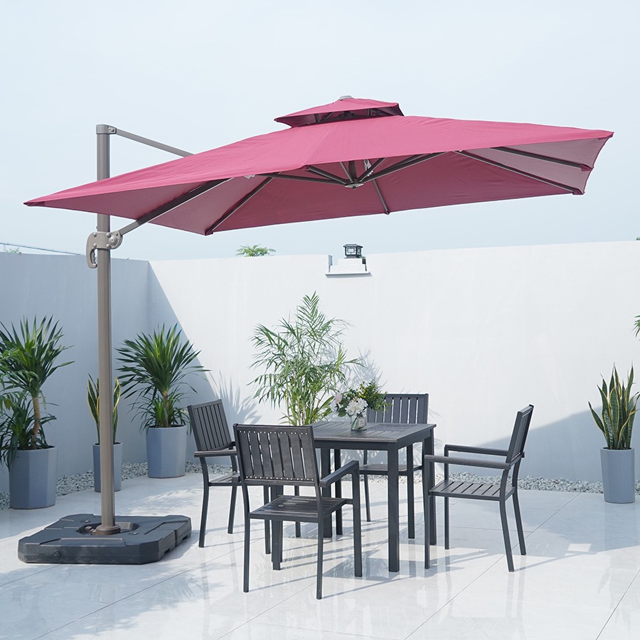 Mesa al aire libre y silla Silla de ratán silla con paraguas tres o cinco piezas conjunto patio balcón acampar al aire libre té ocio respaldo combinación de mesa y silla