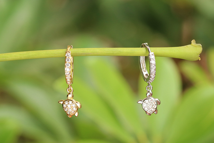 Copper Material Geometric Pattern Unisex Gender Korean Cute Little Turtle Copper Earrings