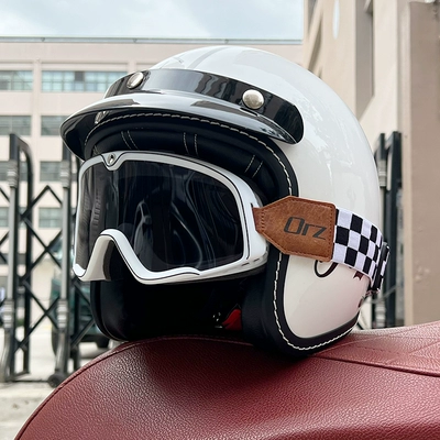 Motosiklet dəbilqələri | men's and women's 3C certification 3/4 - m-porcelain-white-fear-retro-white-tea-mirror