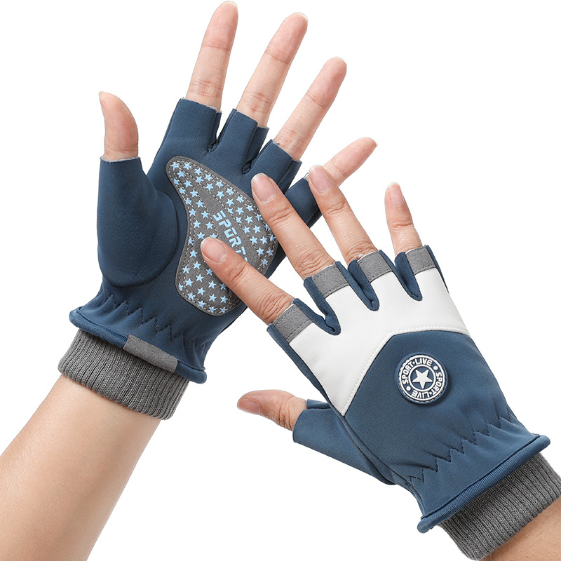 Esquí guantes de medio dedo para niños al aire libre de invierno nieve engrosada forrada de lana impermeable antideslizante guantes calientes