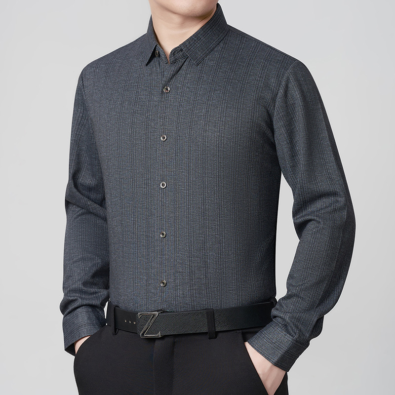 2026 long-sleeved cashmere shirt, men's autumn new collection, business casual wool shirt for middle-aged men, wrinkle-resistant 2026 long-sleeved cashmere shirt, men's autumn new collection, business casual wool shirt for middle-aged men, wrinkle-resistant