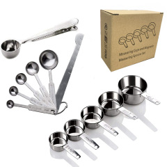 Factory Direct Sale Multifunctional Baking Measuring Spoons Cross-border Exclusive 430 Stainless Steel Measuring Cups and Spoons Set with Graduations