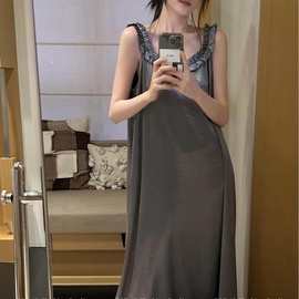 仿醋酸冰雪丝睡裙女夏季女士吊带甜美睡裙高级感长裙可外穿家居服
