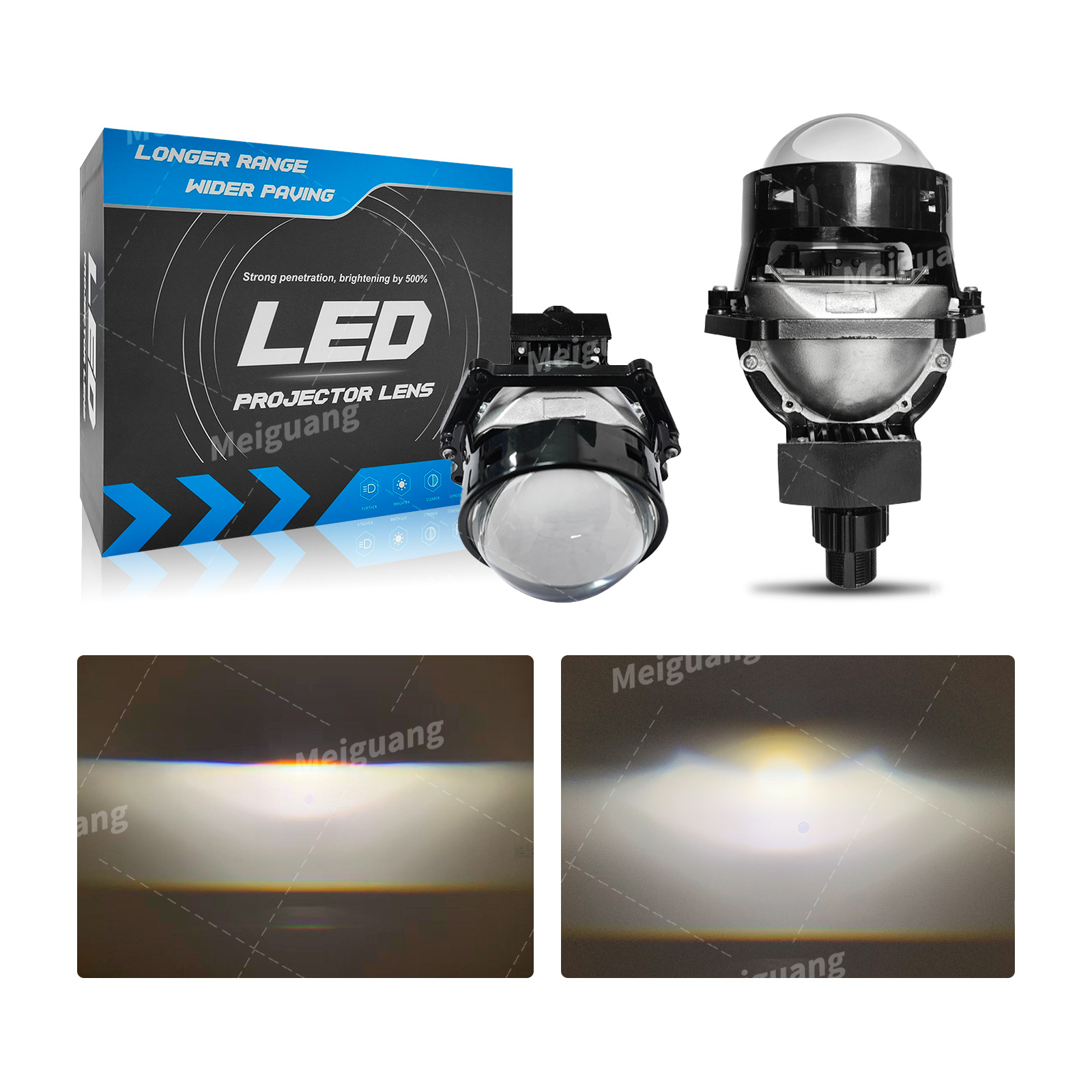 Universal 2.5 düymlük LED linzalı avtomobil farı, iki kuboklu