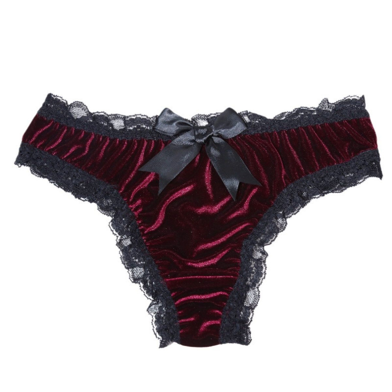 Nono ● Original】Red velvet lace trim sexy pure desire internet celebrity T-pants seductive thong Nono ● Original】Red velvet lace trim sexy pure desire internet celebrity T-pants seductive thong