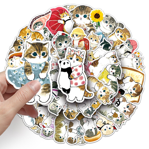 50 hand-drawn little kittens personalized cross-border cartoon cute watercolor animal decorative water cups suitcase journal stickers