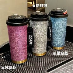 新しいチタンコーティングされたコーヒーカップ、魔法瓶カップ、ワンカップダブルドリンク、高価値コーヒーカップ、屋外用ポータブルストローとロープ