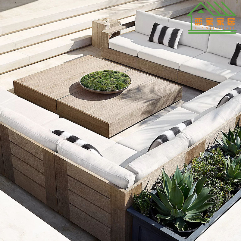 Al aire libre nórdico patio sofá combinación teca ocio villa hotel patio al aire libre B & B combinación de mesa y silla