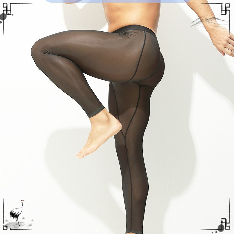 Cross-Border Popular Men's See-Through Ice Silk Tight-Fitting Nine-Point High-Elastic Quick-Drying Shaping Leggings Nightclub Trendy Style Cross-Border Popular Men's See-Through Ice Silk Tight-Fitting Nine-Point High-Elastic Quick-Drying Shaping Leggings Nightclub Trendy Style