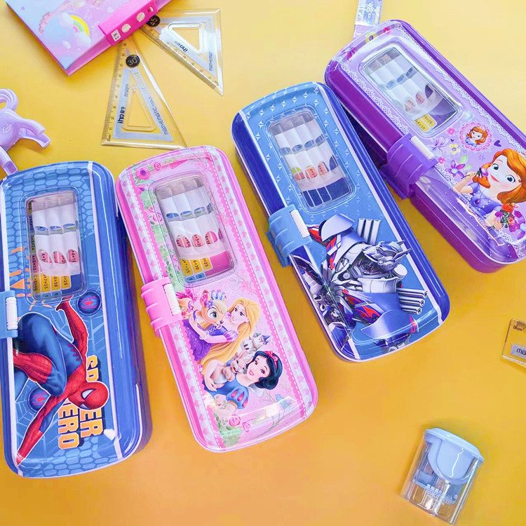 Selling three layers Stationery Cartoon men and women 99 Multiplication table Pencil box multi-function Pencil case student School