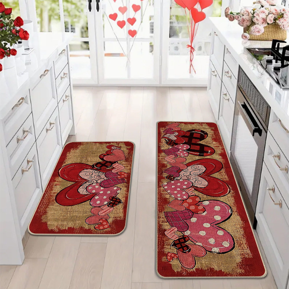 Amazon día de San Valentín alfombra de piso de cocina doméstica dos piezas conjuntos de alfombra de piso resistente a la suciedad y alfombra de puerta de entrada