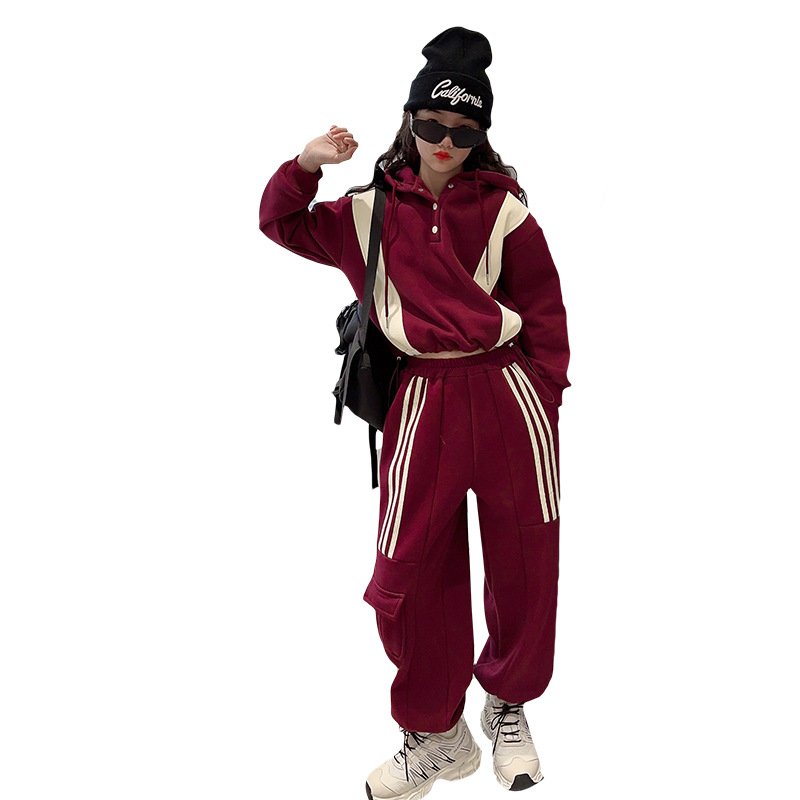 Gi' Sweater 2023 New Children's Leisure Sports Primavera e Autunno Big Boy Winter Plush Set da due pezzi per_voghion.com