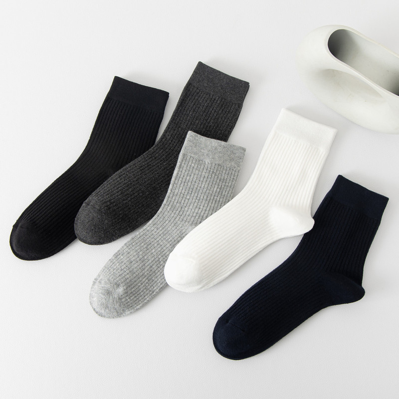 5 pairs of two bars men's socks autumn and winter mid-calf socks sweat-absorbent deodorant sports socks black wear-resistant cotton socks simple cotton socks