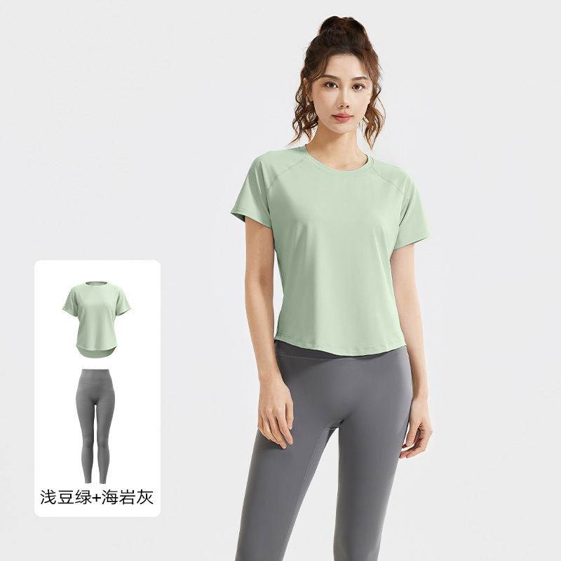 Juyitang nuevo traje casual de primavera y verano blusa de malla camiseta leggings deportivos de cintura alta traje de fitness delgado