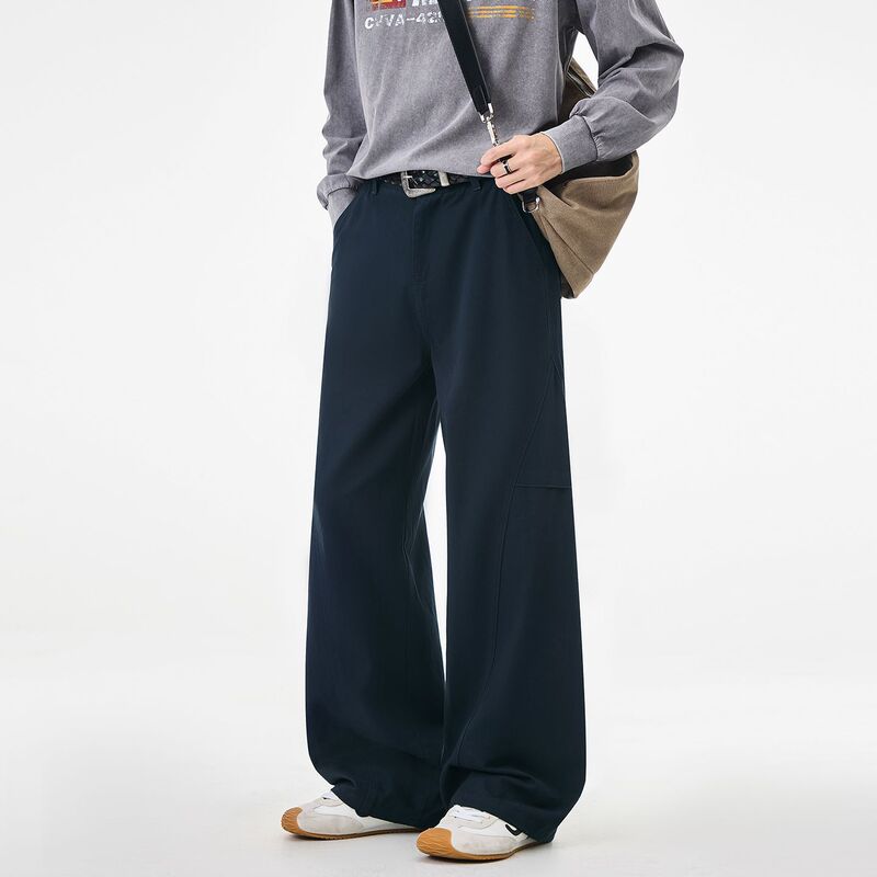 Men's split-seam wide-leg casual pants, featuring a three-dimensional cut, a loose and flowing silhouette, a straight-leg design, and a trendy, floor-length style