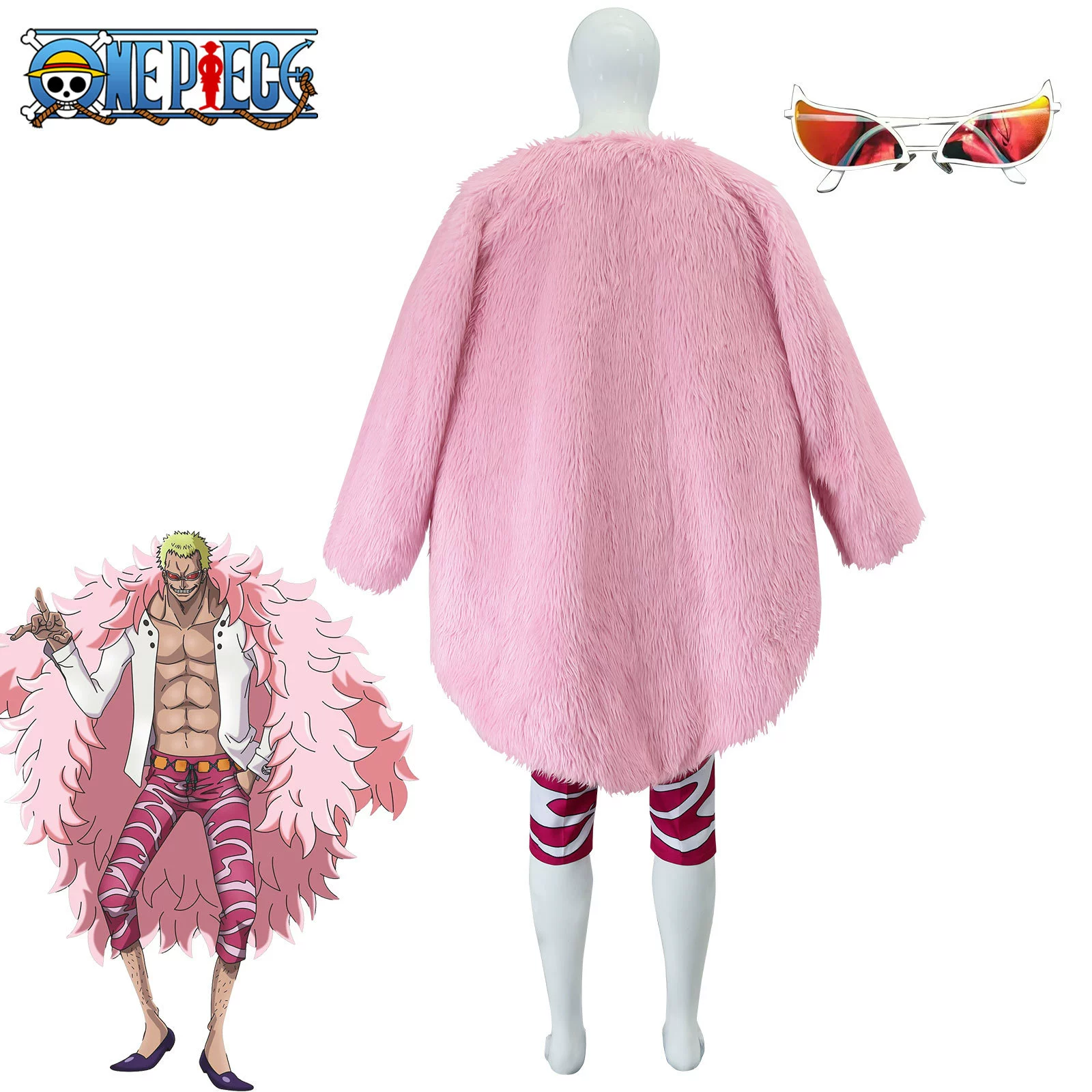 Косплей-костюм (One Piece) Доффламинго — полный набор / одежда+очки, размеры XS–XXXL