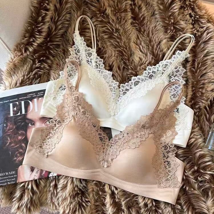 French Lace Satin Seamless Intimates for Women with Small Breasts, Thin Anti-Sagging Bra, 2026 New Sexy Back Bra