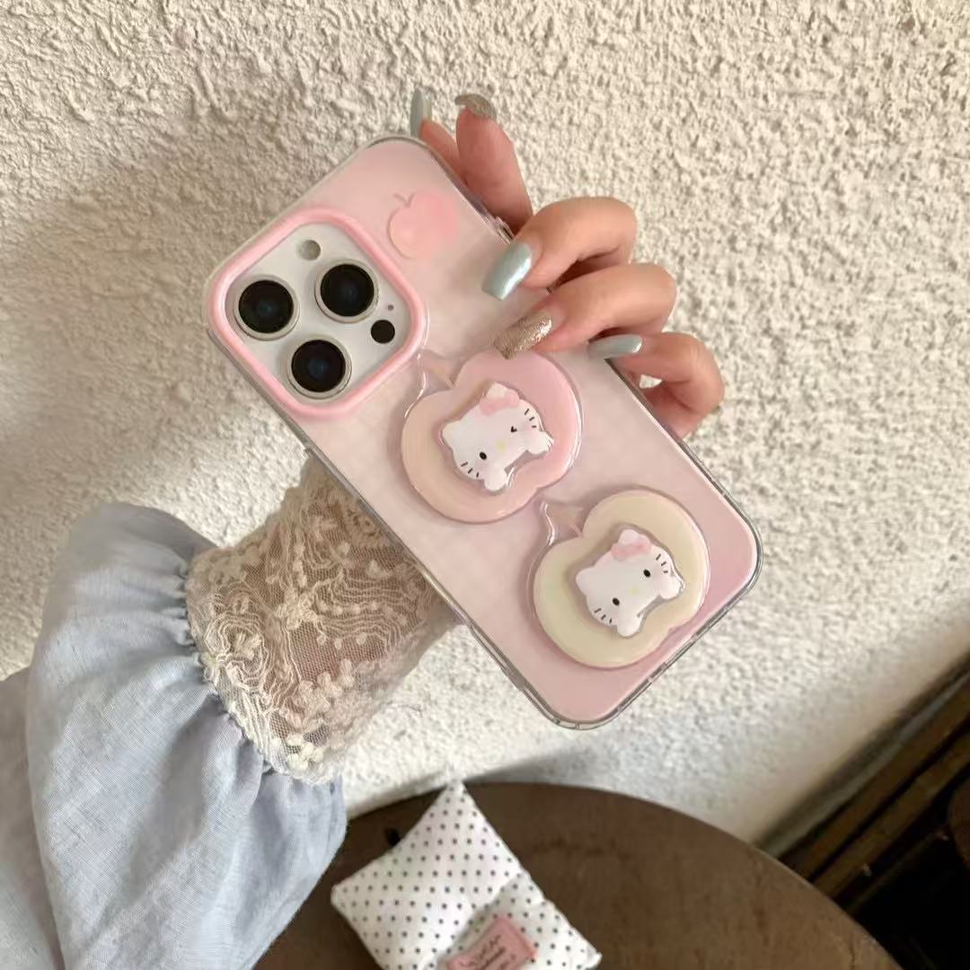 Linda niña corazón rosa tridimensional KT gato para Apple 15ProMax funda para teléfono móvil 16Pro nicho 14/13 nuevo