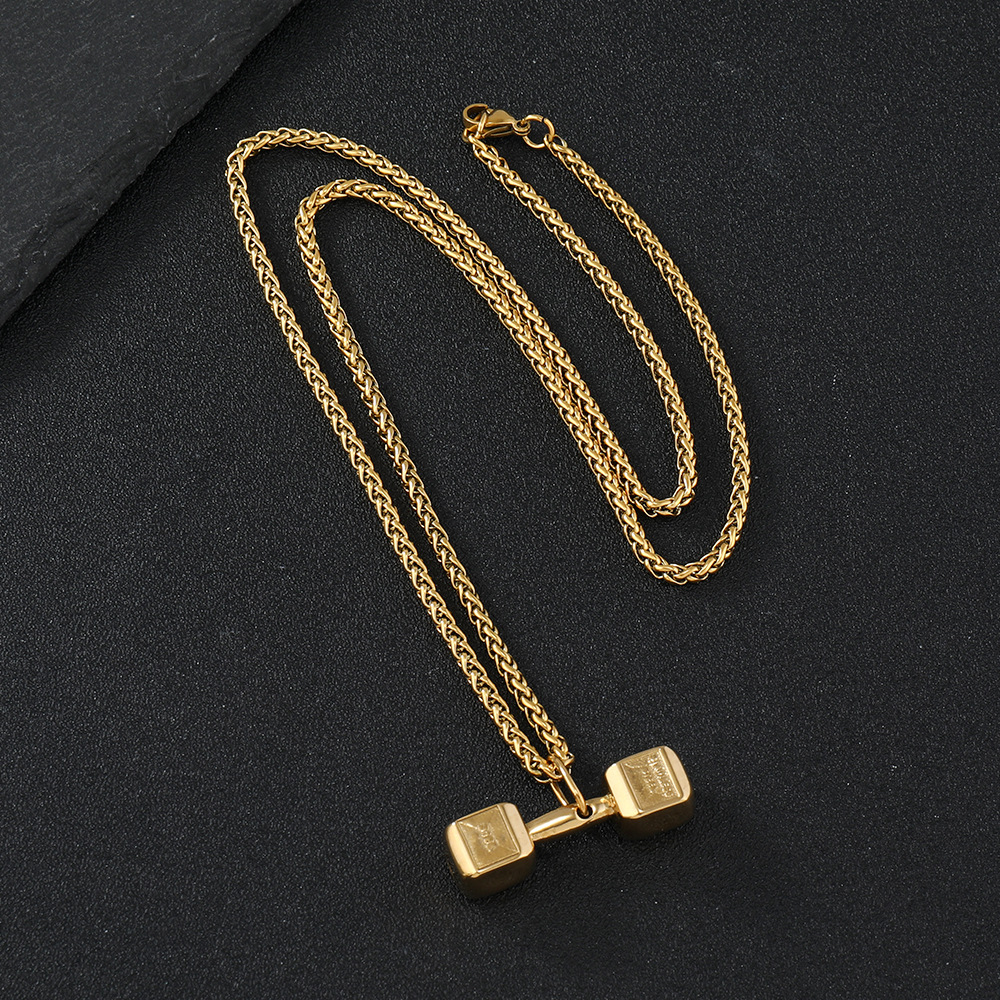 Cross-border fitness mancuerna martillo de fundición de acero inoxidable de la joyería no se desvanece personalidad collar de acero de titanio hip hop 316L colgante