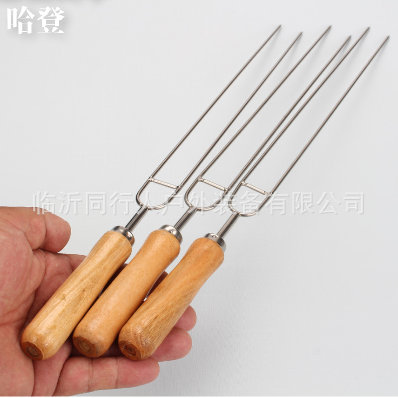 烧烤签子不锈钢U型烤肉鸡翅叉加厚加粗木柄家用商用鸡翅叉烧烤签|undefined