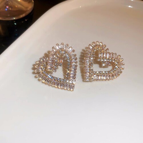Korean fashion new trendy personality micro-inlaid zircon love shape unique design earrings temperament earrings for women