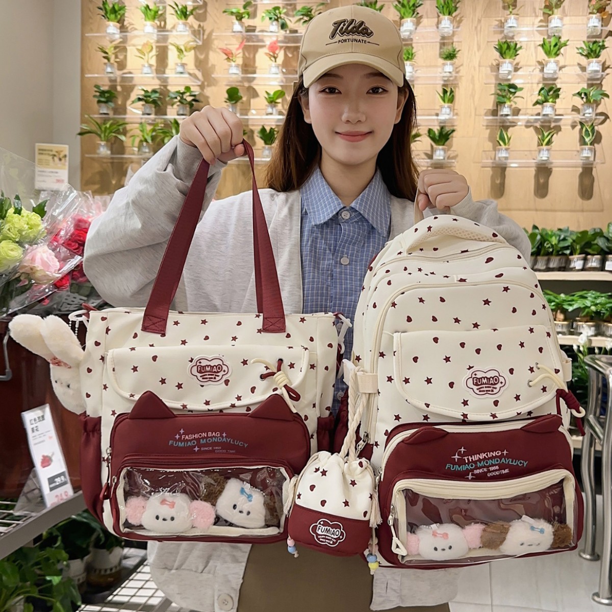 日系ins新款高颜值清新甜美吧唧痛包女中学生轻便大容量双肩包