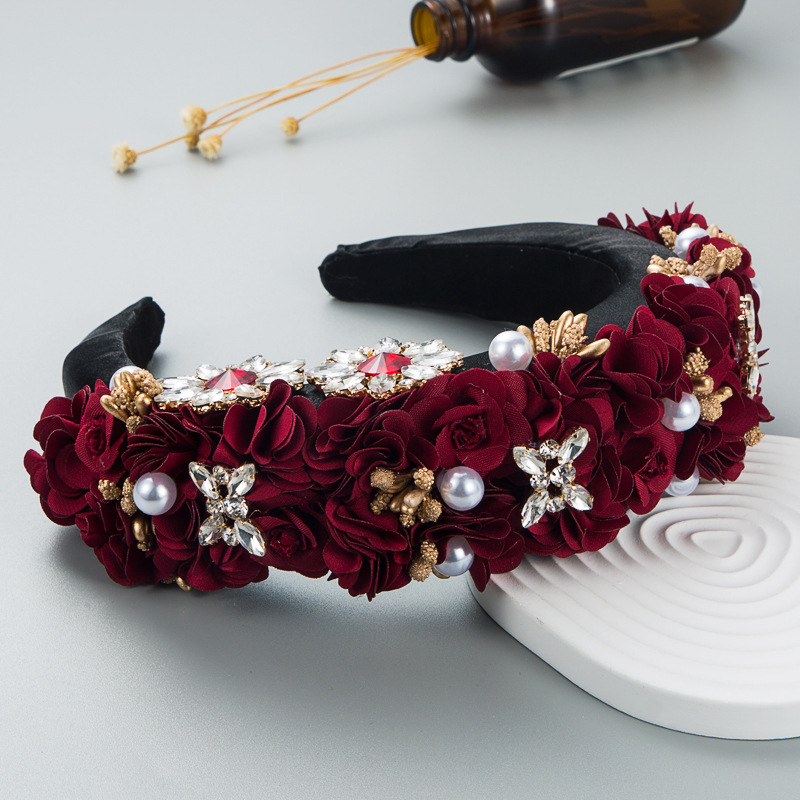 Fashion Flower Headband Rhinestones Sponge Wide Edge Hair Accessories display picture 4