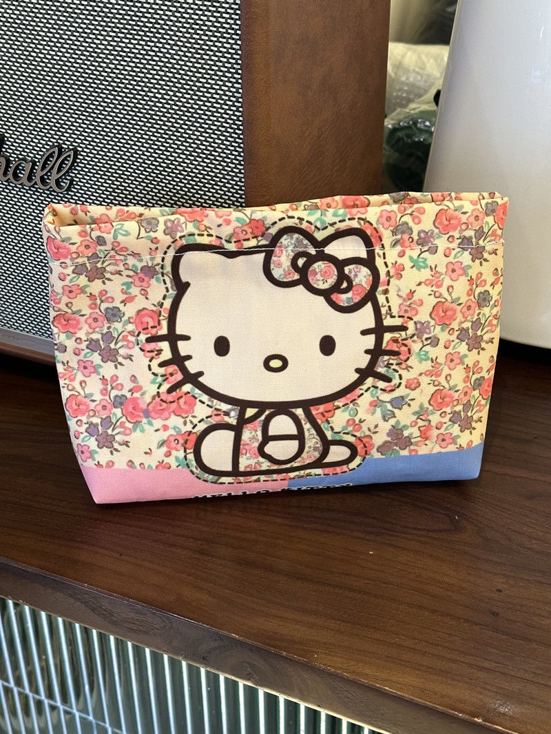Nueva bolsa de cosméticos de gran capacidad para gatos Kitty original, bolsa de almacenamiento con forro portátil, bolsa de monedero para auriculares de viaje para mujer