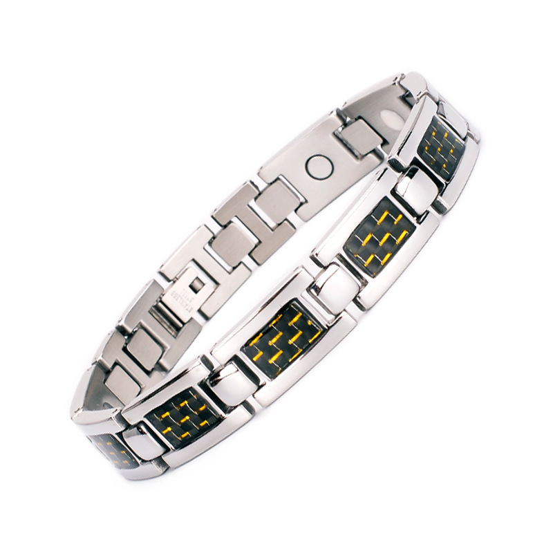 Ventas transfronterizas de moda europeas y americanas para hombres de aleación de fibra de carbono pulsera magnética ajustable joyas de mano
