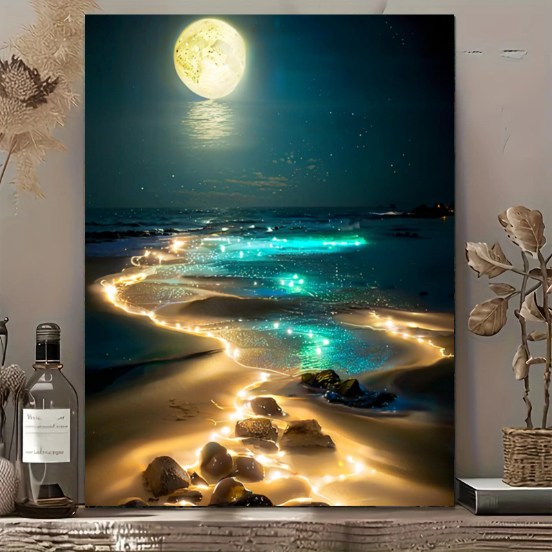 Pintura al óleo digital DIY paisaje nocturno estrellado pintura decorativa acrílico descompresión manual curar pintura colgante
