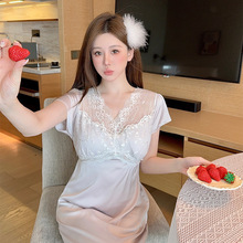 新款法式睡衣春夏季长款蕾丝短袖睡裙仙女风睡衣薄款可外穿家居服