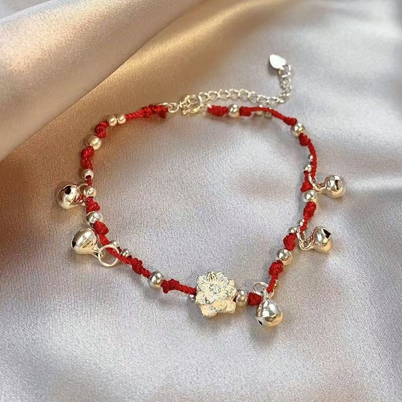 Miao Girl Red Rope Bell Lotus Bracelet New Chinoiserie High-End Hand-Woven Playful Chinese Heart Bracelet Cold Wind