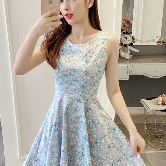 Summer New Style Fresh and Sweet Student Short Sleeveless Vest Floral Dress for Women Summer New Style Fresh and Sweet Student Short Sleeveless Vest Floral Dress for Women