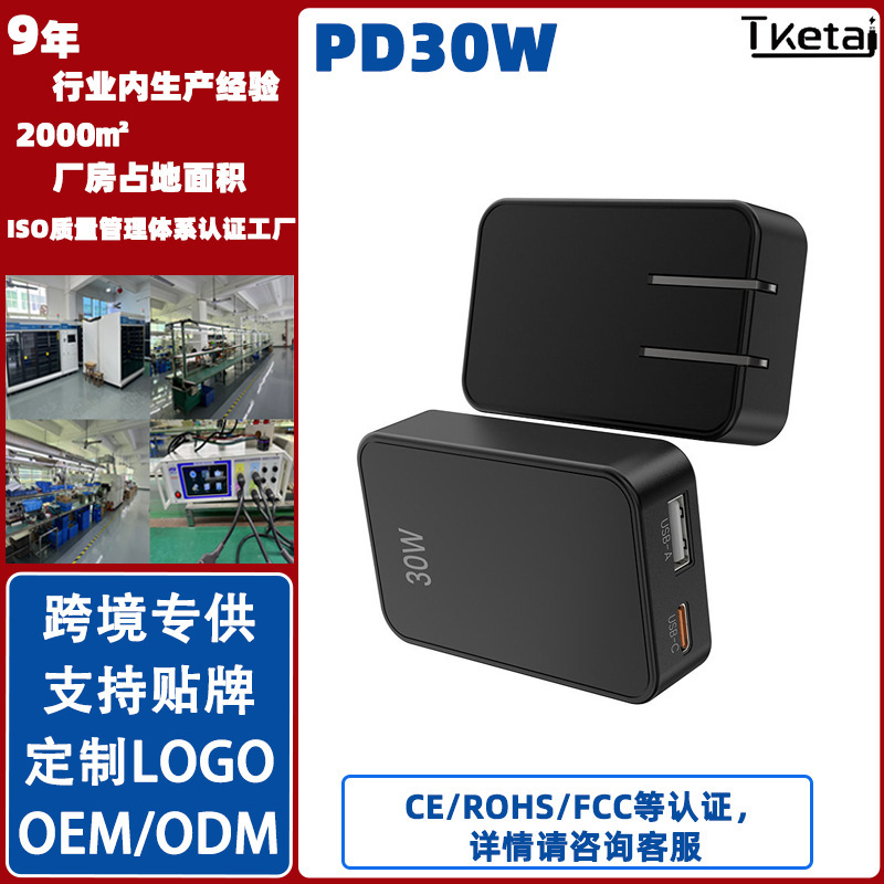 Foldable Compact Us Plug Dual Port USB a + C 18W Pd 30W with Security Fcc Certification