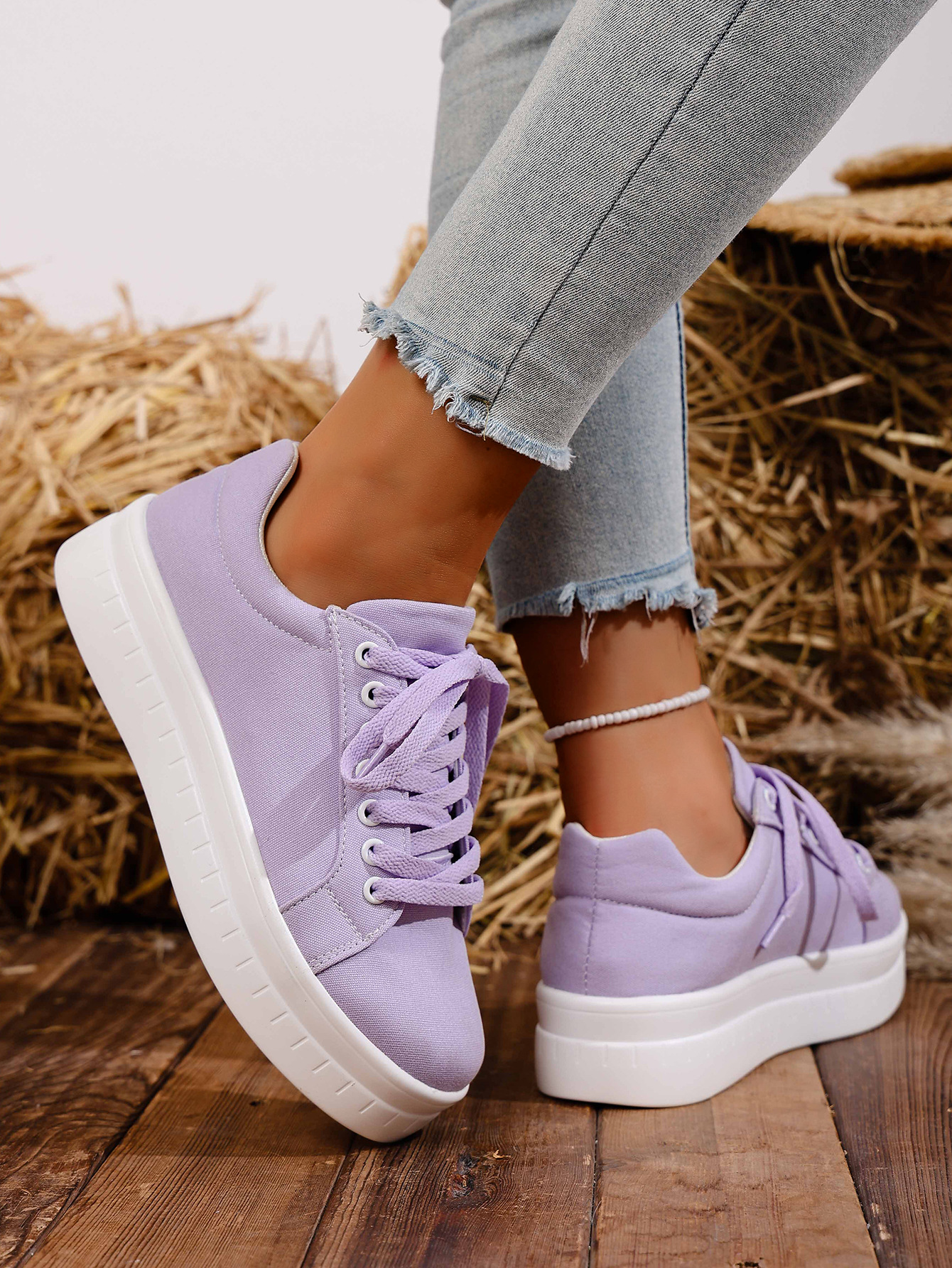 Women's Lace-up Casual Trainers For Women Round Toe Thick Sole_voghion.com