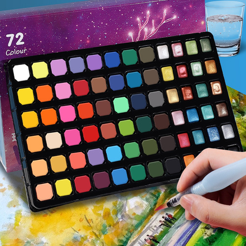 Pearlescent solid watercolor paint complete set 60/96/120 colors portable painting tools for beginners and children
