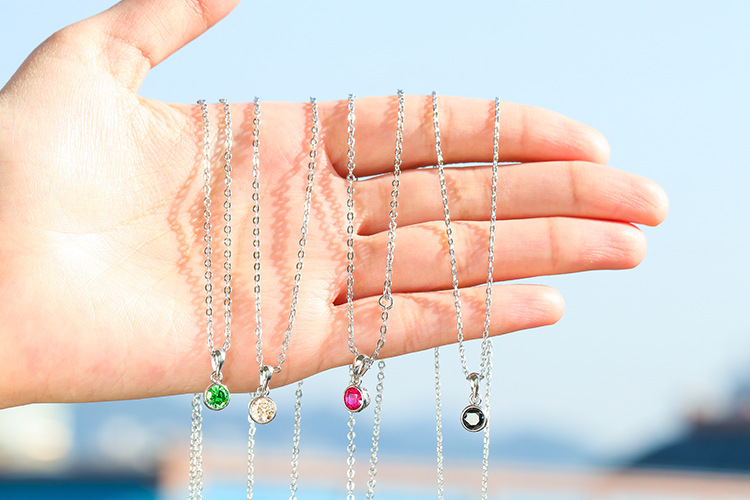 Korea Color Zircon Chain Silver Short Necklace Wholesale display picture 2