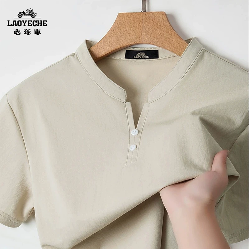 Классический автомобиль [Серия легких хлопковых и льняных национальных стилей] Мужская летняя футболка с короткими рукавами Тонкая мужская однотонная тонкая футболка