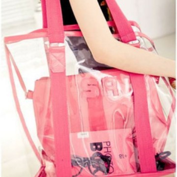 韩版时尚2025夏季新款塑料透明字母SR水晶果冻沙滩包 大款子母包