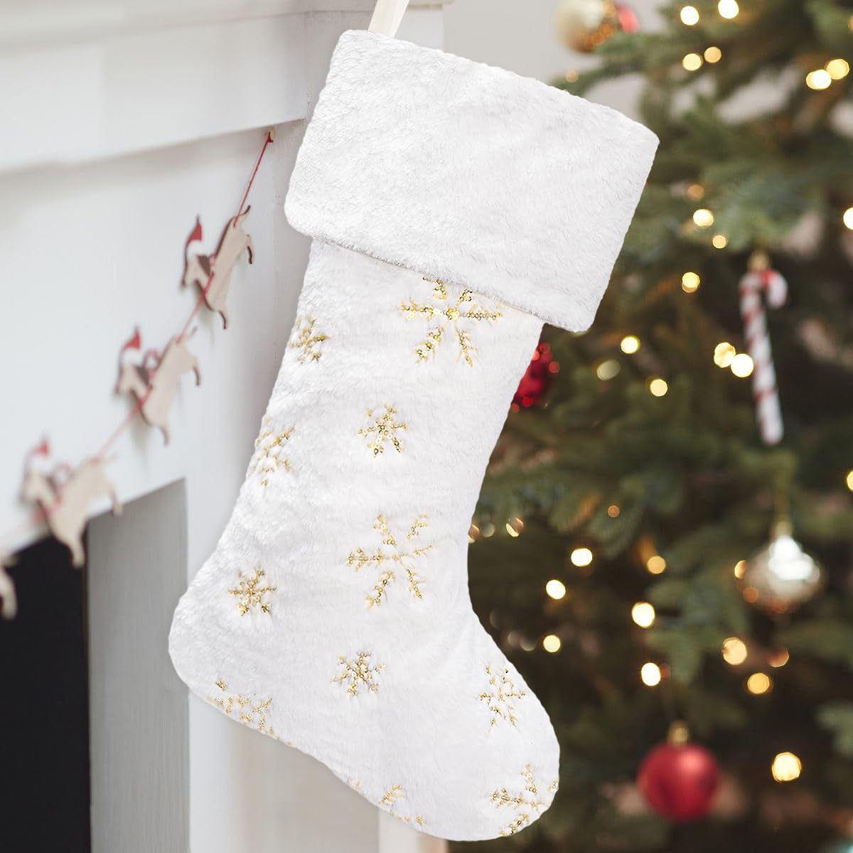 Transfronterizos nuevas perlas de Navidad bordadas calcetines de nieve de Navidad decoraciones para el hogar bolsas de regalo bolsas de dulces colgantes