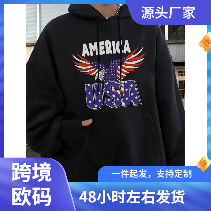 New Amazon European and American Ladies USA Eagle Pattern Polyester Sweater-Casual Crewneck Raglan Sleeve Pullover