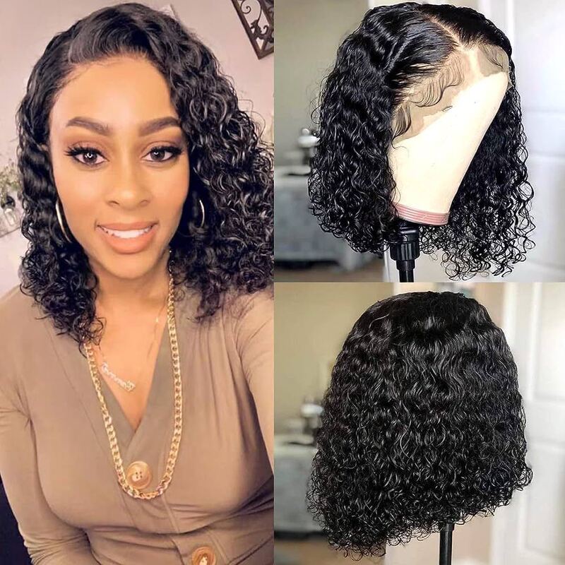 New Front Lace Wig European and American Women's Small Curly Short Hair Black Curly Short Hair Lace African Curly Chemical Fiber Headgear