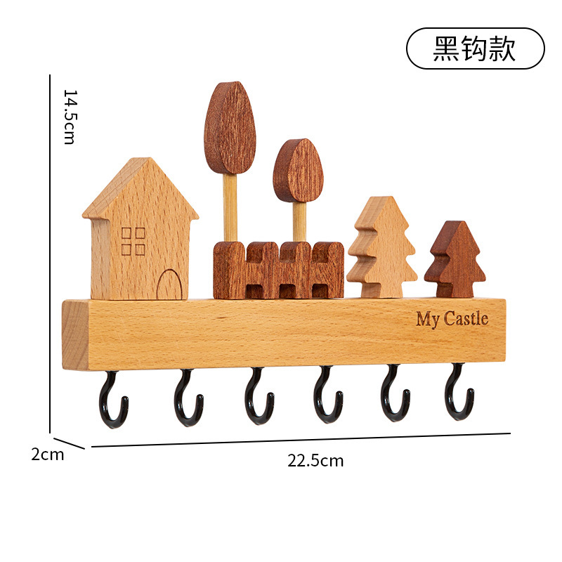 Gancho de llave de pared de madera maciza nórdica Creativo nuevo porche montado en la pared estante de almacenamiento de llave sin perforación en la puerta