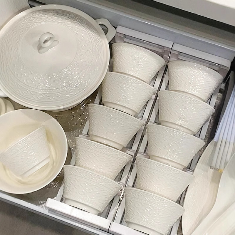 Ceramic Tableware suit Household Pure White High Temperature Underglaze Color French Embossed Dishes and Dish Combination Tableware Housewarming Ceremony Ceramic Tableware suit Household Pure White High Temperature Underglaze Color French Embossed Dishes and Dish Combination Tableware Housewarming Ceremony