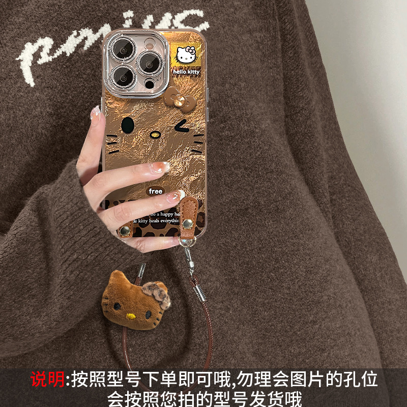 适用苹果16promax手机壳iphone14豹纹kt猫蝴蝶结挂绳15高级感13女|undefined