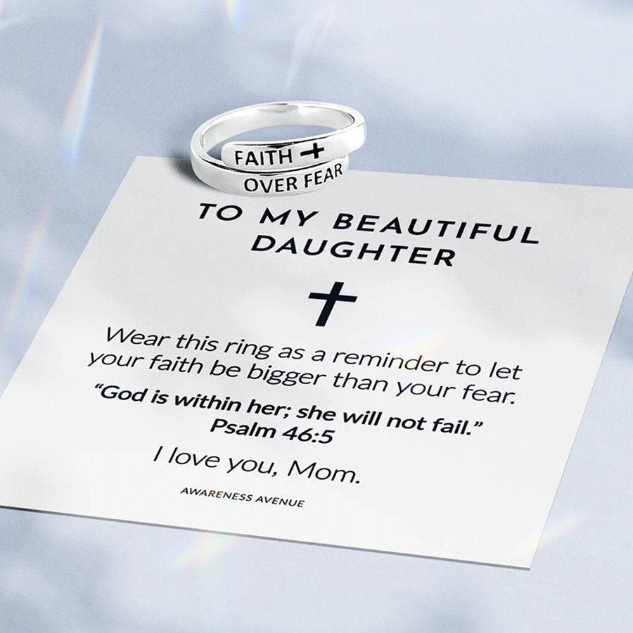Hot Selling Bible Gift To Overcome Fear Stainless Steel Minimalist Ring Gems Meaningful Holiday_voghion.com