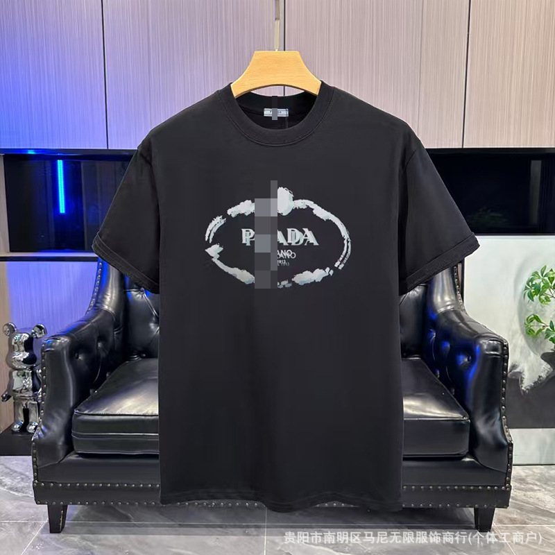Light Luxury Triangular Cross-Border Trendy High-Quality Letter Print Short-Sleeve Fashion Brand Export Crew Neck Loose T-Shirt